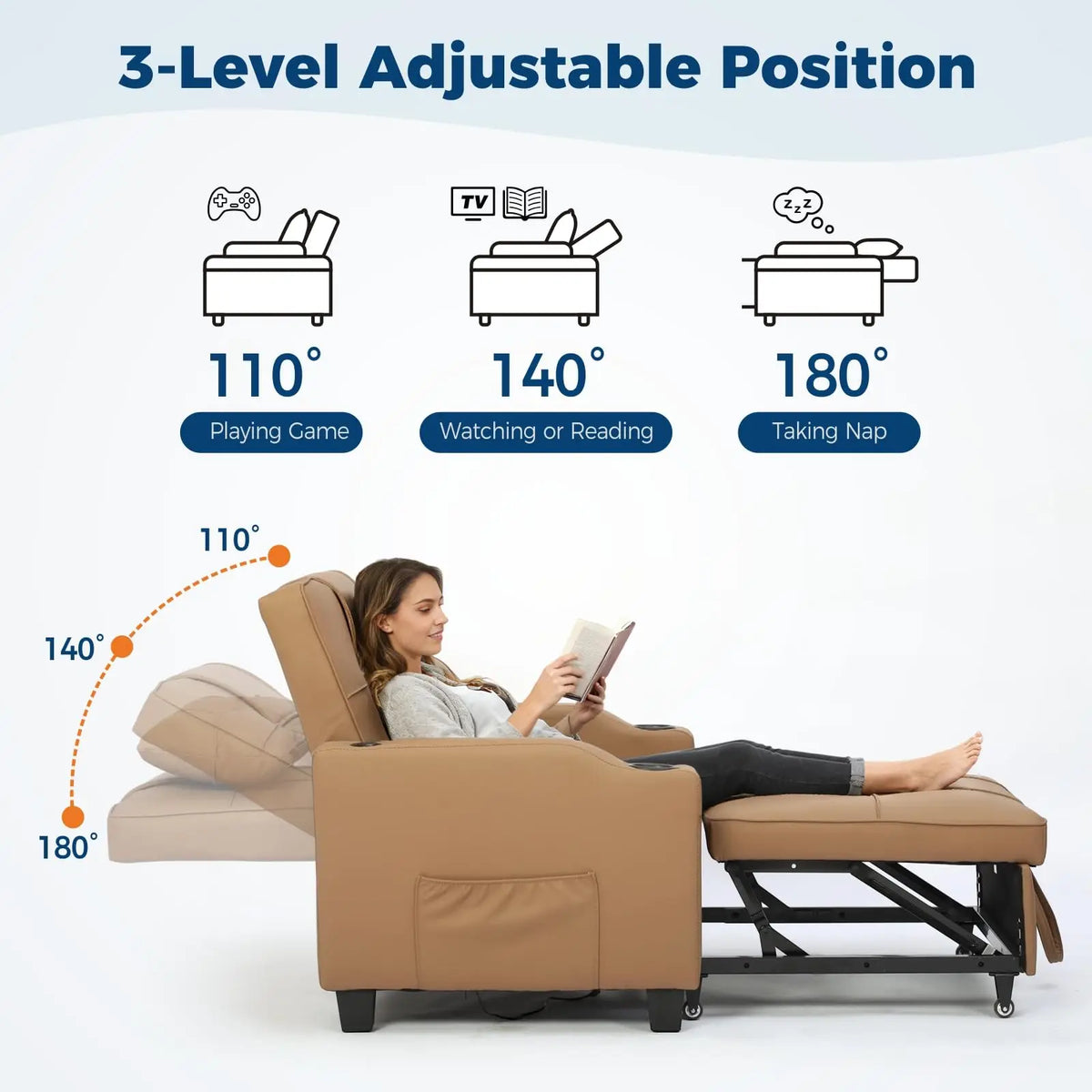 3-in-1 Convertible Sleeper Chair Bed with Massage & USB Charging