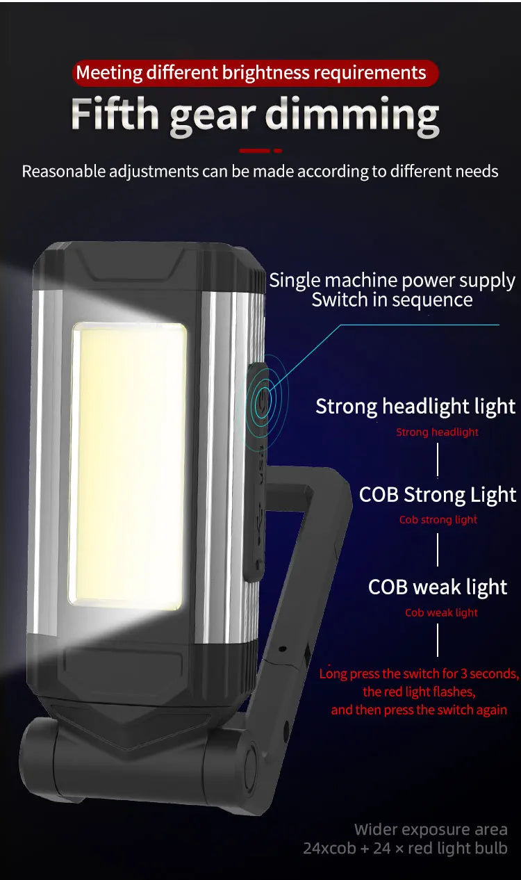 2026 Portable COB Magnetic Work Light — Rechargeable LED Flashlight for Camping & Car Repair