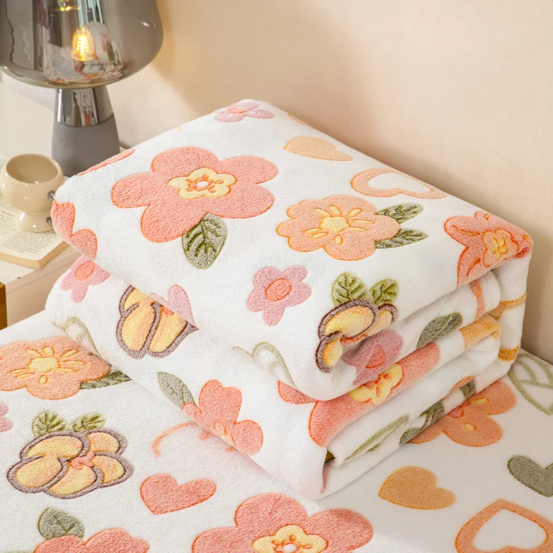 Floral Fleece Blanket – Warm Travel Shawl & Sofa Nap Blanket, Pet-Friendly, 70x100cm