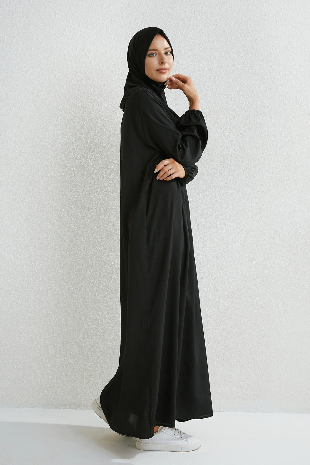 Muslim Floral Printed Full Sleeve Maxi Robe — Loose Modest Long Casual Dress