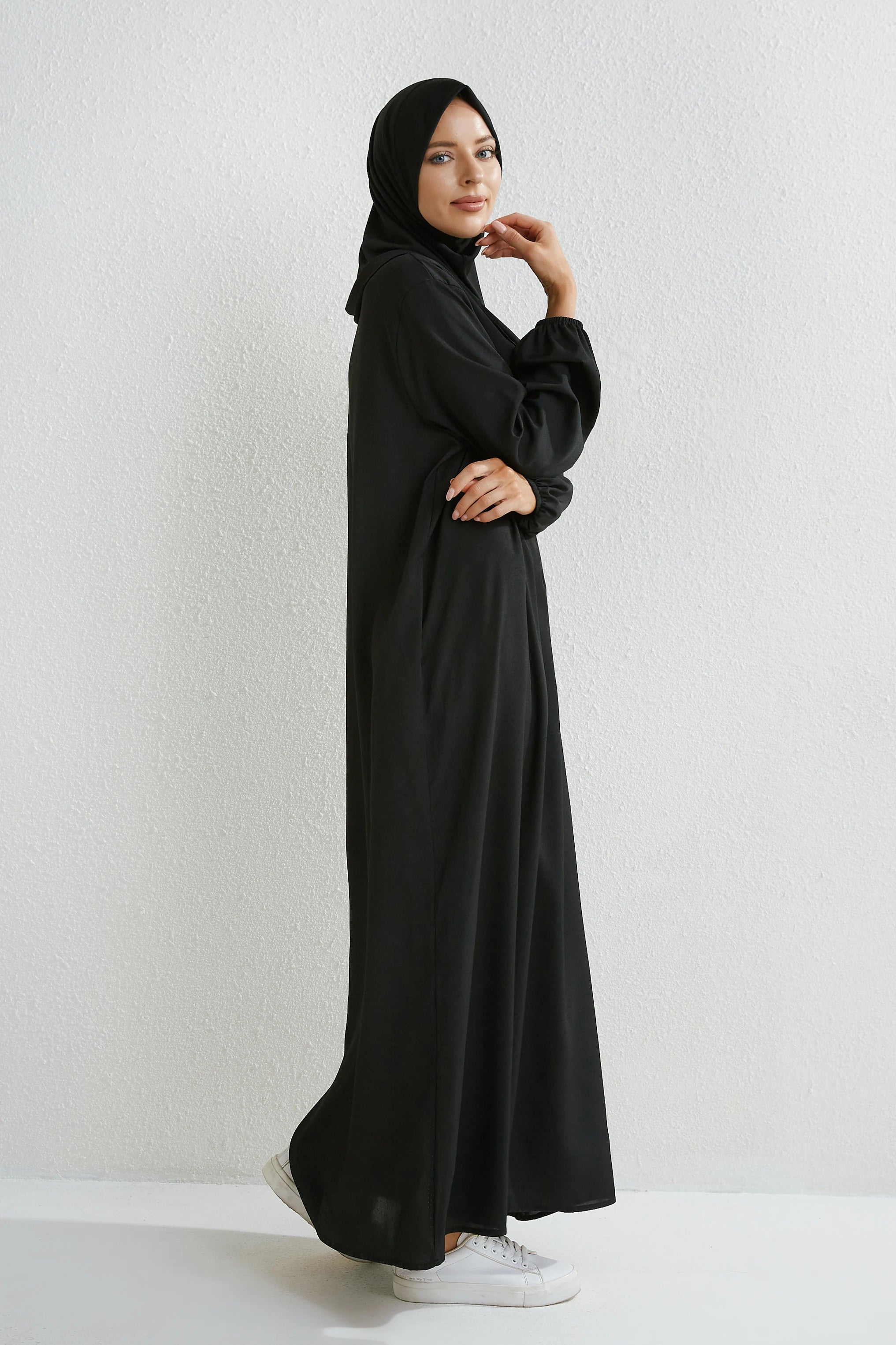 Muslim Floral Printed Full Sleeve Maxi Robe — Loose Modest Long Casual Dress
