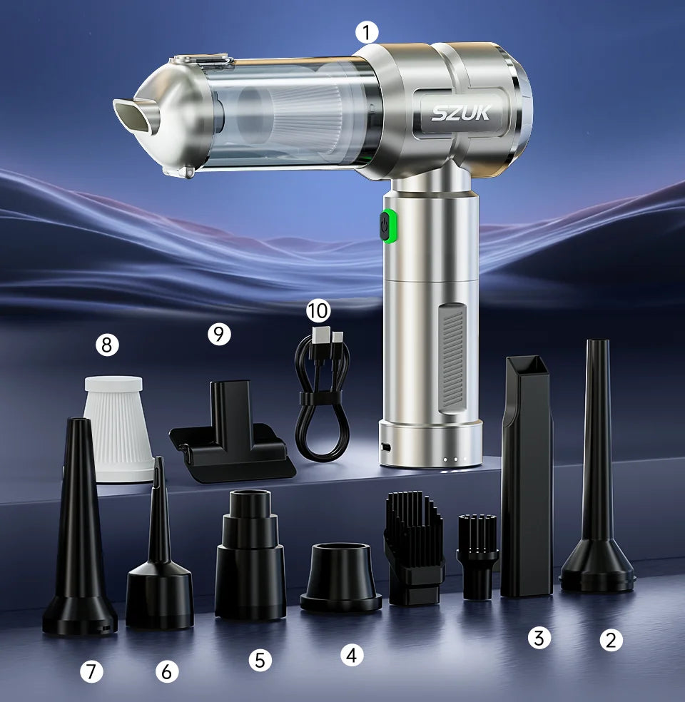 Cordless Car Vacuum & Blower – Detachable Battery & LED