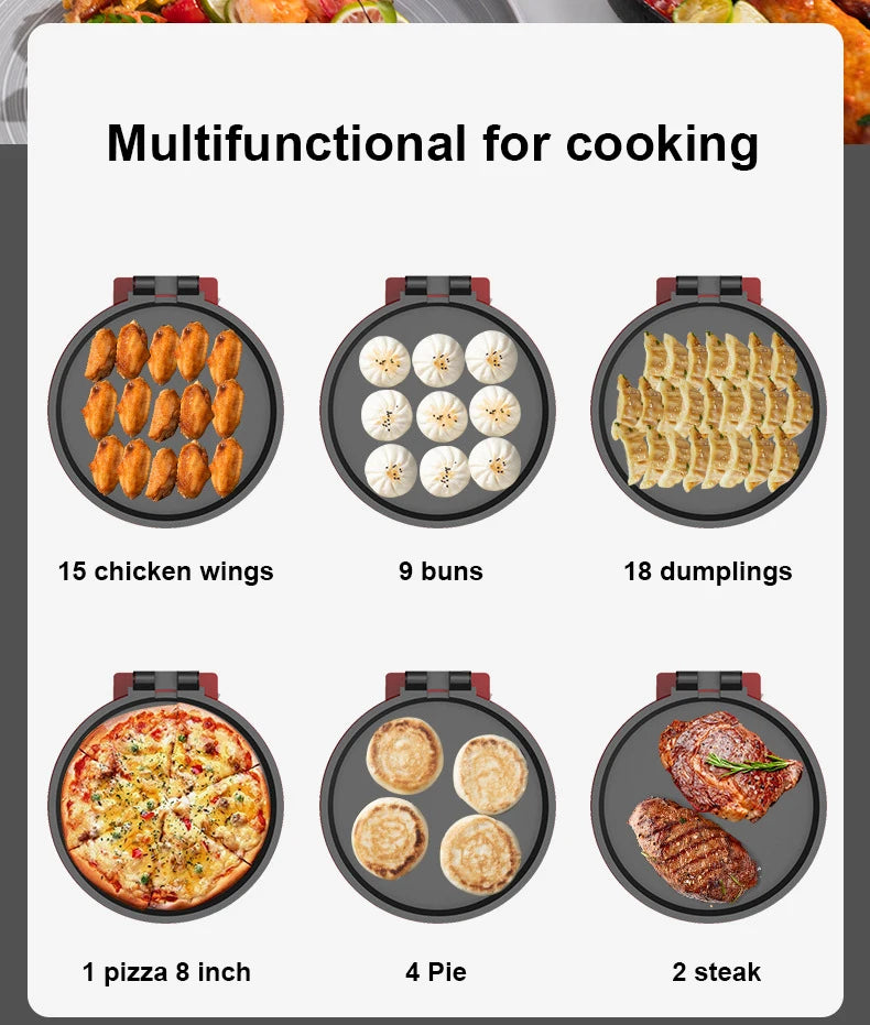Multifunction Electric Pizza Griddle & Crepe Maker – Double-Sided Heating, Non-Stick Pancake, Steak & Grill Skillet, EU Plug