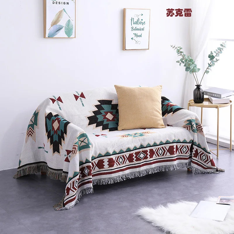 Boho Plaid Tassel Throw Blanket – Decorative Sofa & Bed Cover, Outdoor Camping & Picnic