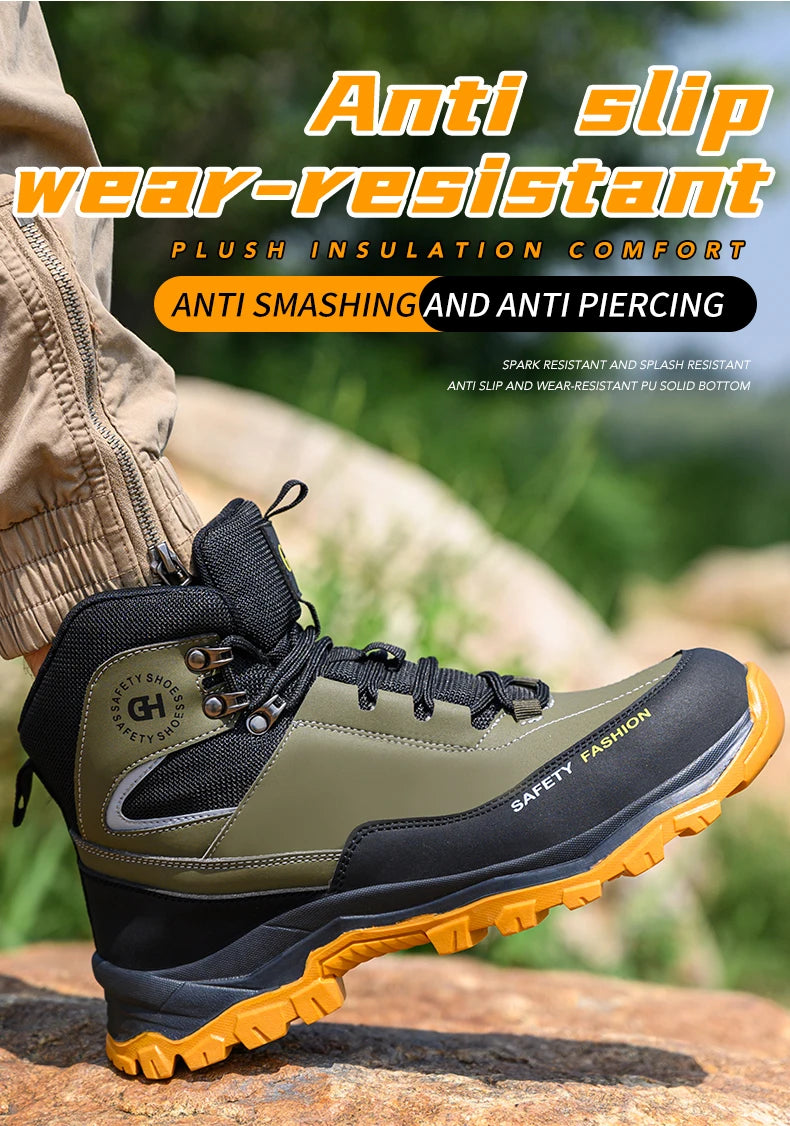 Men's Button-Closure Synthetic Work Shoes