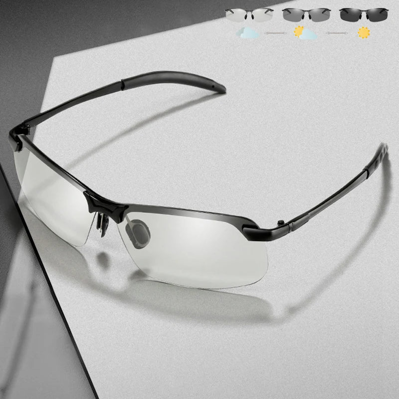 Half-Frame Photochromic Polarized Sunglasses | Vintage Metal Night Vision Driving Shades