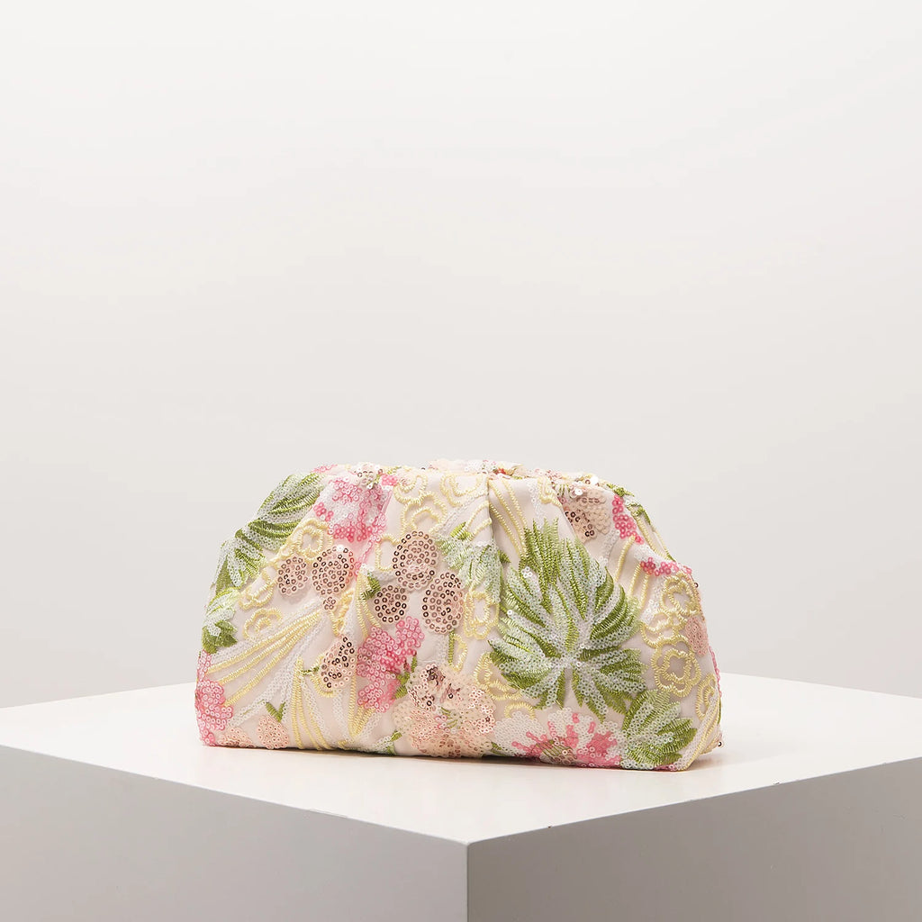 Sequin Floral Embroidery Clutch Bag – Gala Night Party Prom Wedding Evening Bag for Women