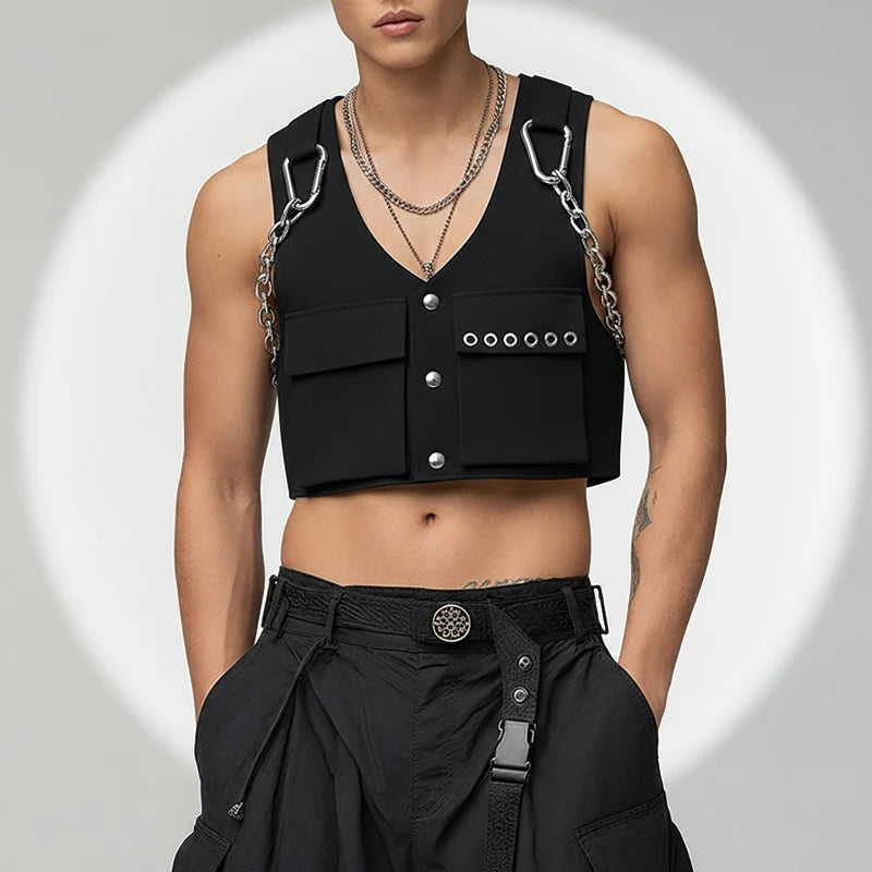 INCERUN Men's V-Neck Sleeveless Crop Vest — Solid Color Streetwear Waistcoat