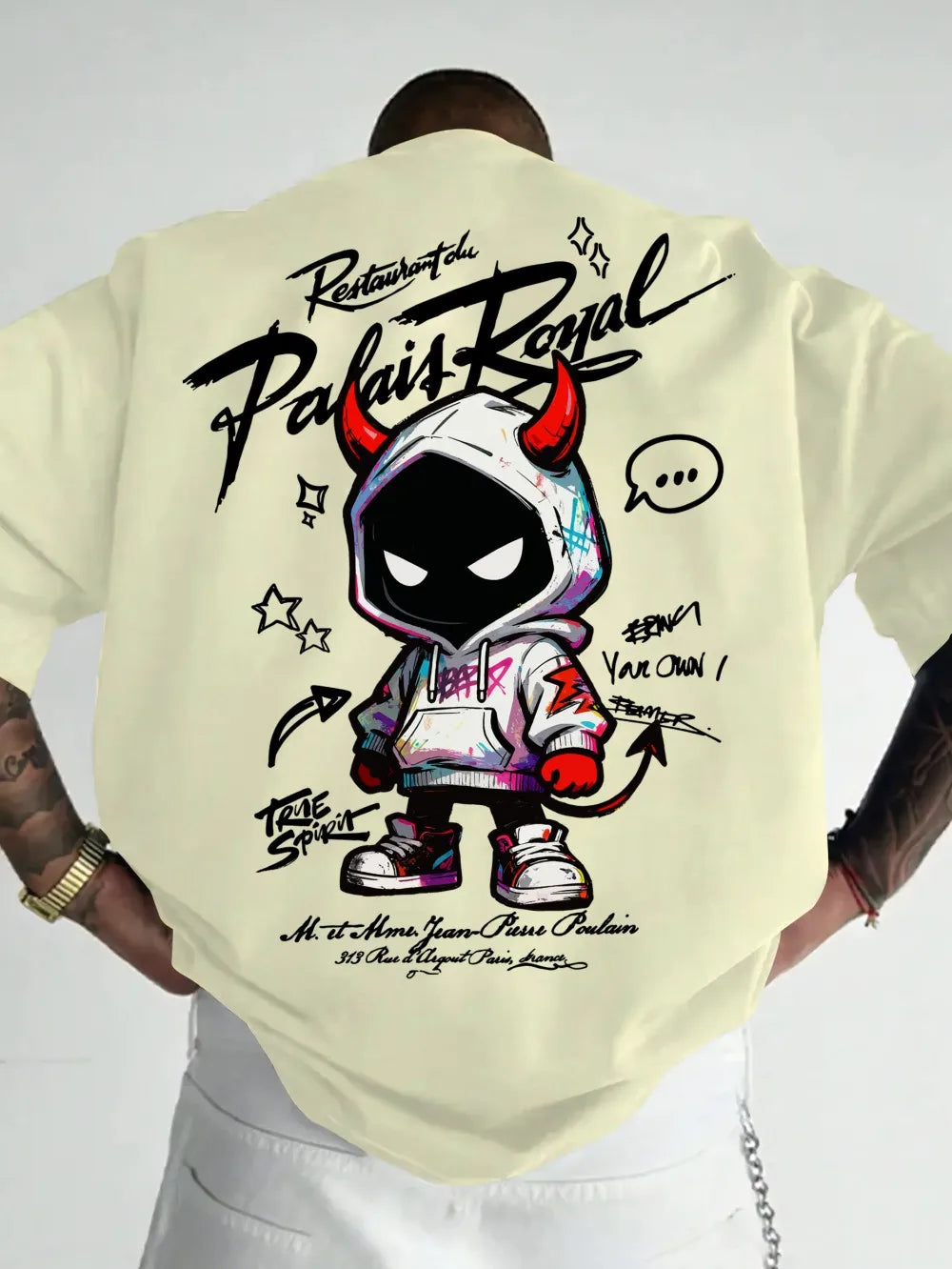 Men's Devil Letter Print T-Shirt — Breathable Round Neck Street Top