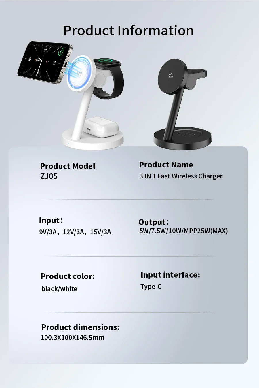 25W Qi2.2 Magnetic 3-in-1 Wireless Charging Station for iPhone & Apple Watch