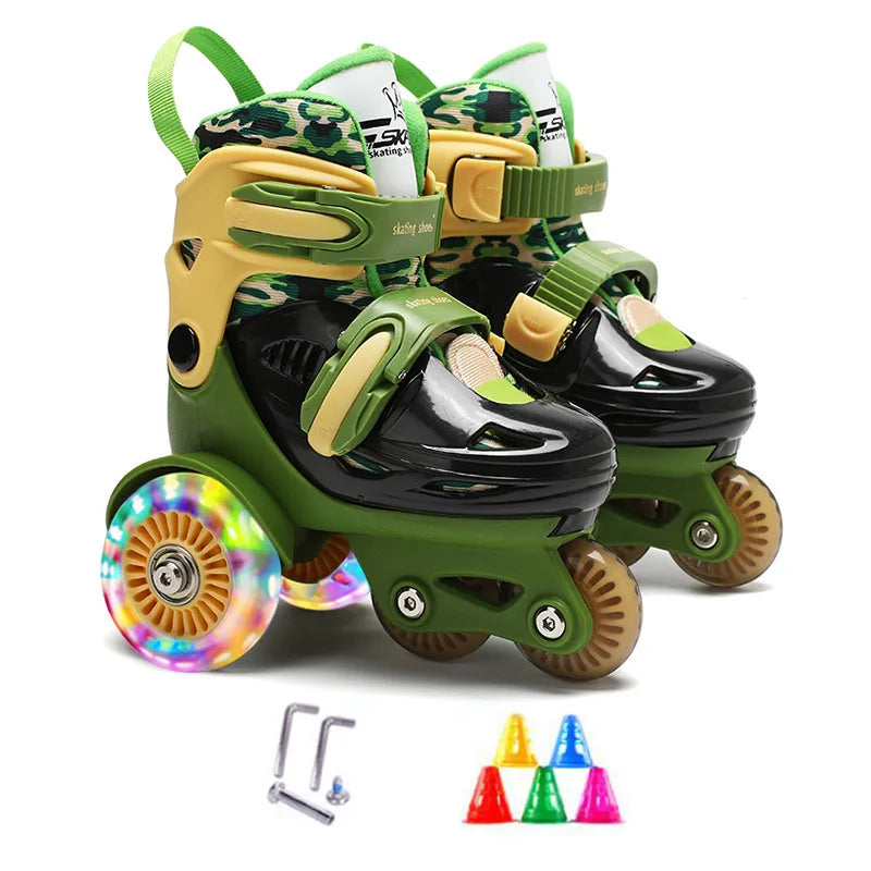 Children's 3-Wheel Inline Adjustable Roller Skates – High Elastic PU, Size 27-34, for Ages 2-8 Beginner Kids