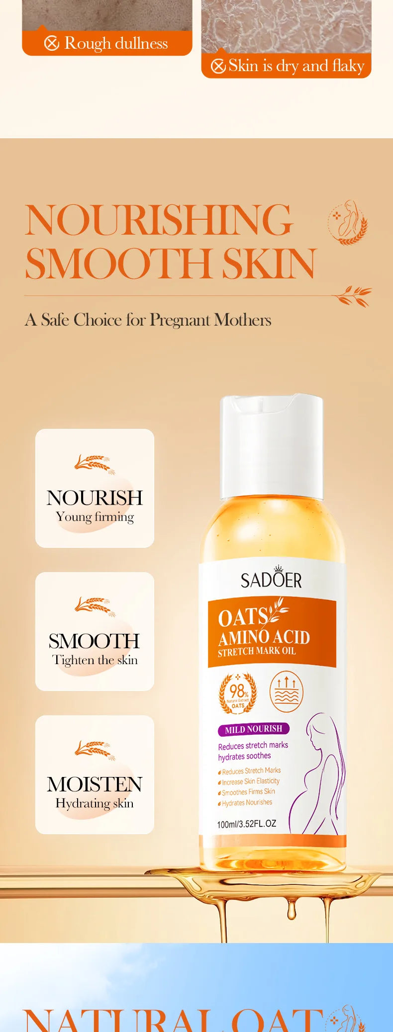 Stretch Marks Permanent Removal Oil — Oat Amino Acid Firming & Repair Body Oil 100ml