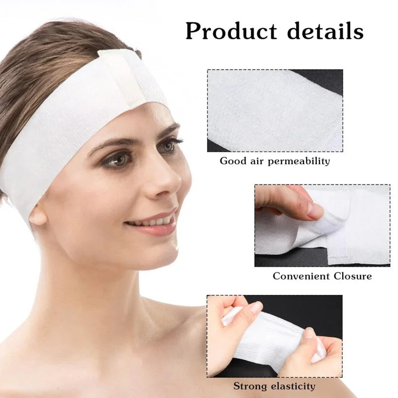 Disposable Spa Facial Headbands — Soft Non-Woven Skincare Bands (10/50/100 Pack)