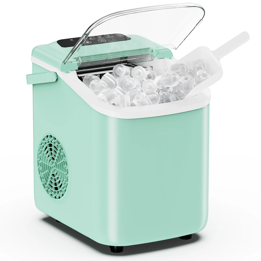 JHK Portable Countertop Ice Maker – 9 Ice Cubes in 6 Min, 26.5 lbs/24Hr, Scoop & Basket Included