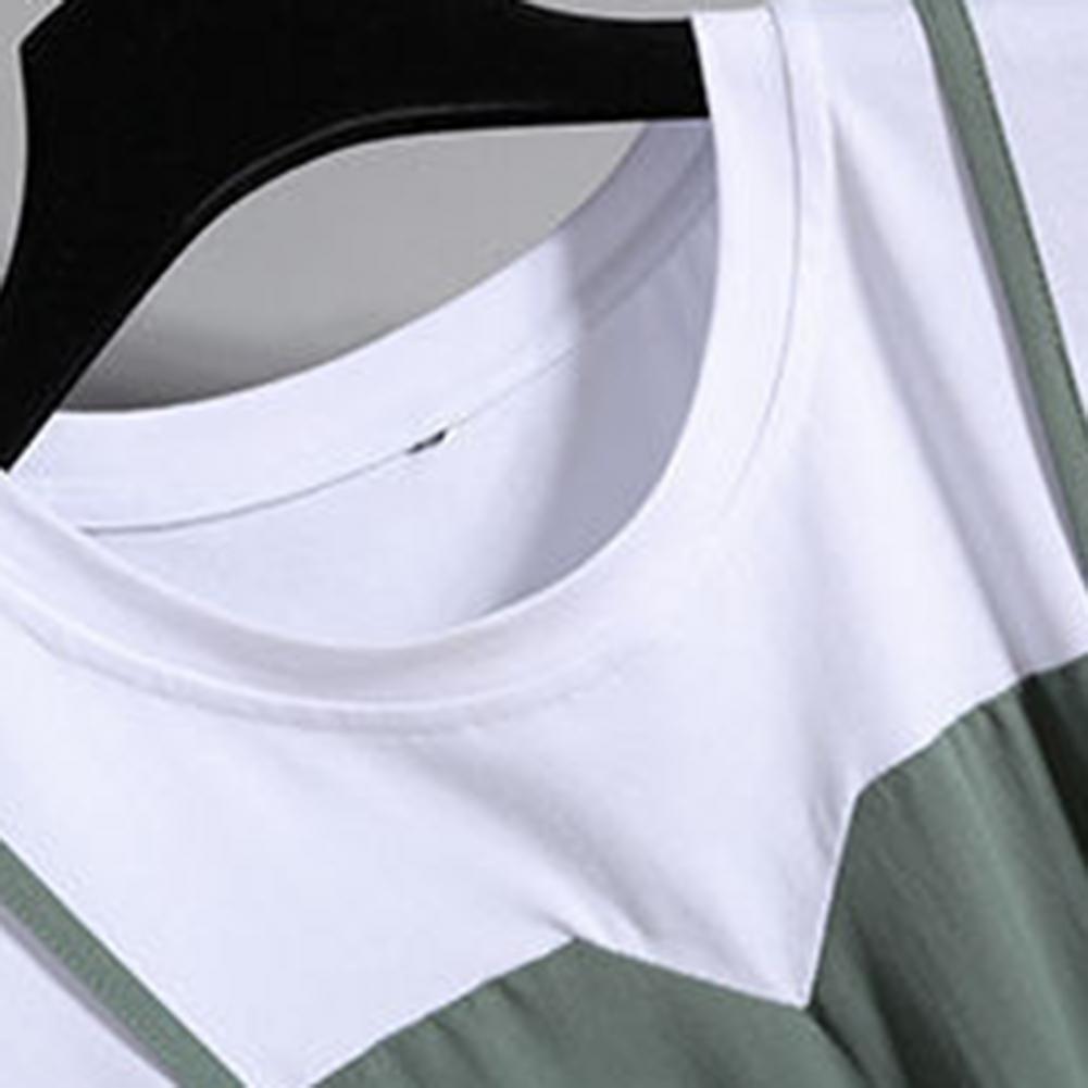 Women's Fake Two-Piece Color Block Summer Dress – Short Sleeve Waist Tight Strap Dress