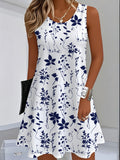 Women's Floral  Dress Navy Blue Floral Print White Dresses Woman Summer Oversized Female Clothing Y2k Clothes Woman Costume Tops