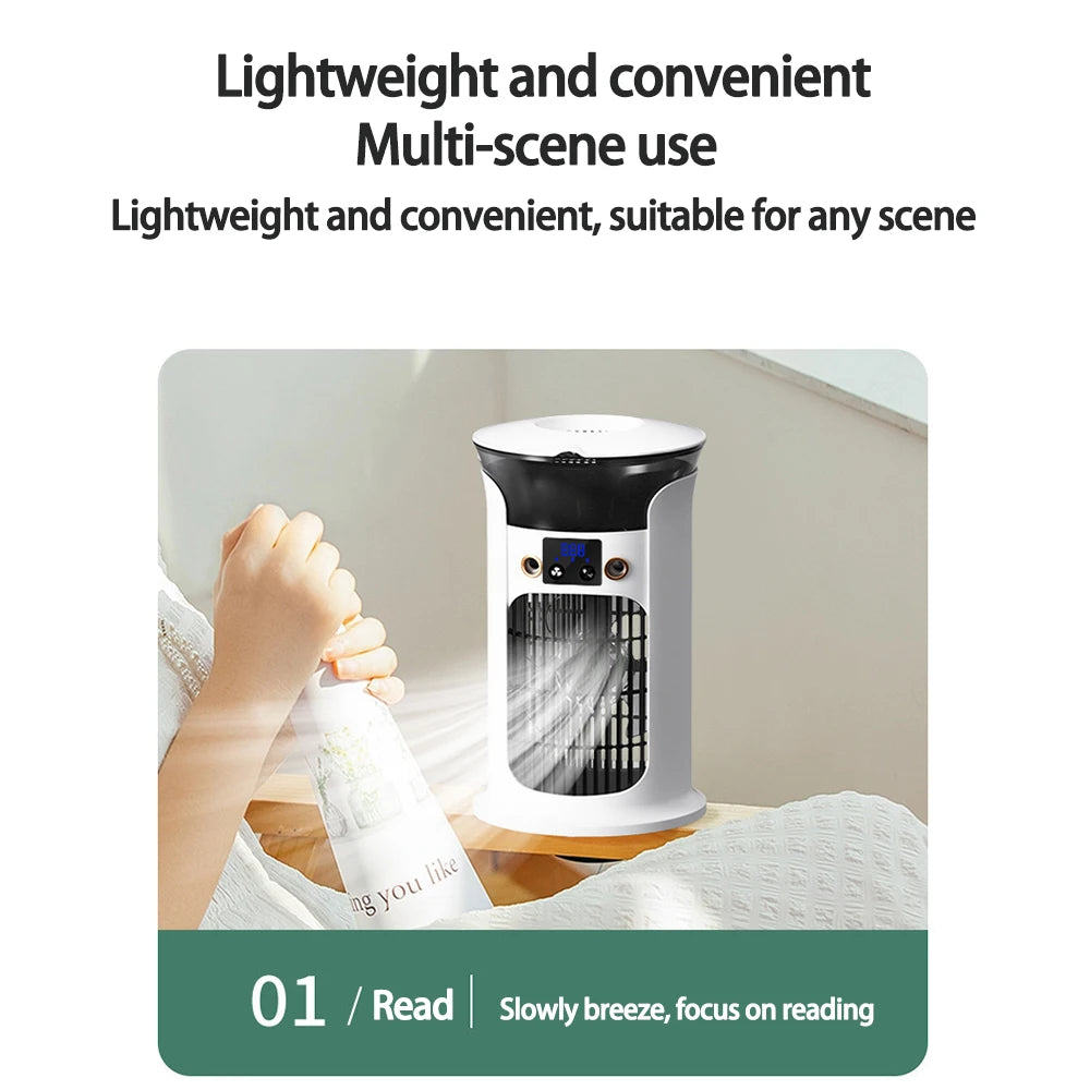 Mute Desktop USB Mini Air Conditioner Fan — Portable Water Mist Cooling Fan with Night Lamp & Humidifier