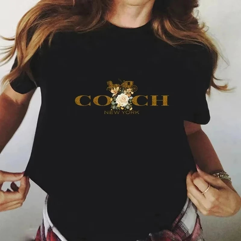 Women's Luxury Print O-Neck Short Sleeve T-Shirt – Hip Hop Alphabet Summer Top 2026