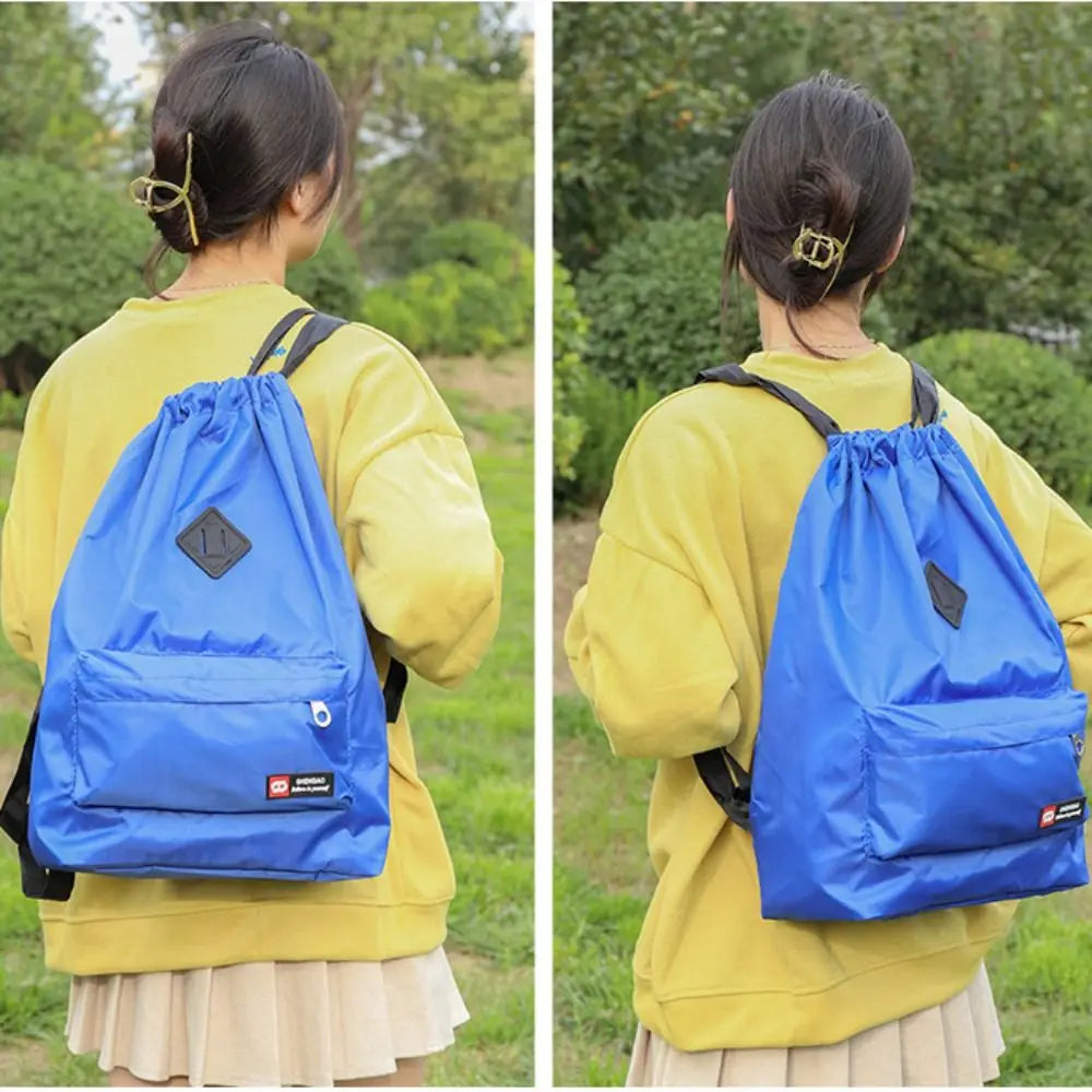 INS Fashion Drawstring Backpack – Waterproof Nylon School Bag Large Capacity for Women