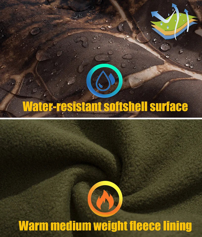 Men's Silent Soft Shell Camouflage Tactical Jacket — Waterproof Fleece Hunting Coat