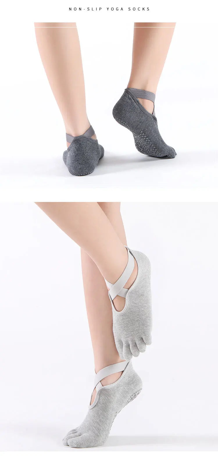 Women's Cotton Five-Toe Yoga Socks – Silicone Grip