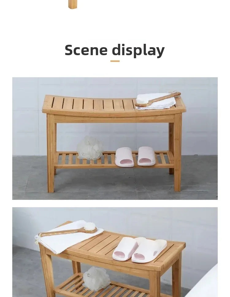 Bamboo Anti-Slip Shower Bench with Storage Shelf