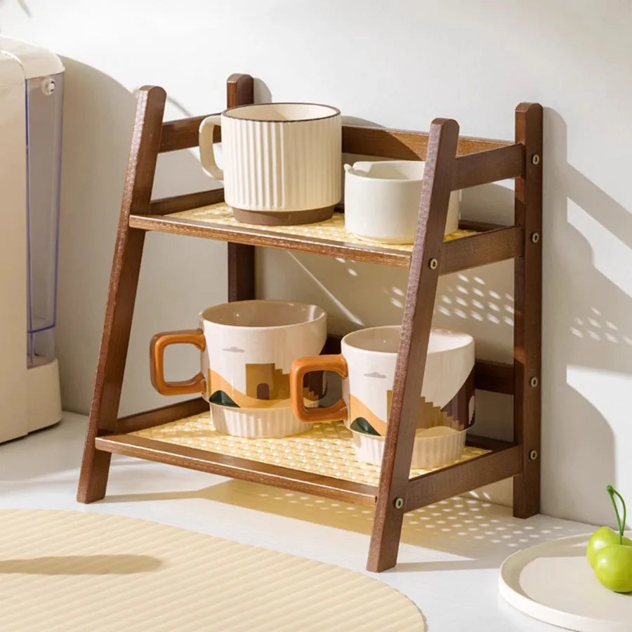 2-Layer Bamboo Coffee Cup Holder & Countertop Organizer Shelf