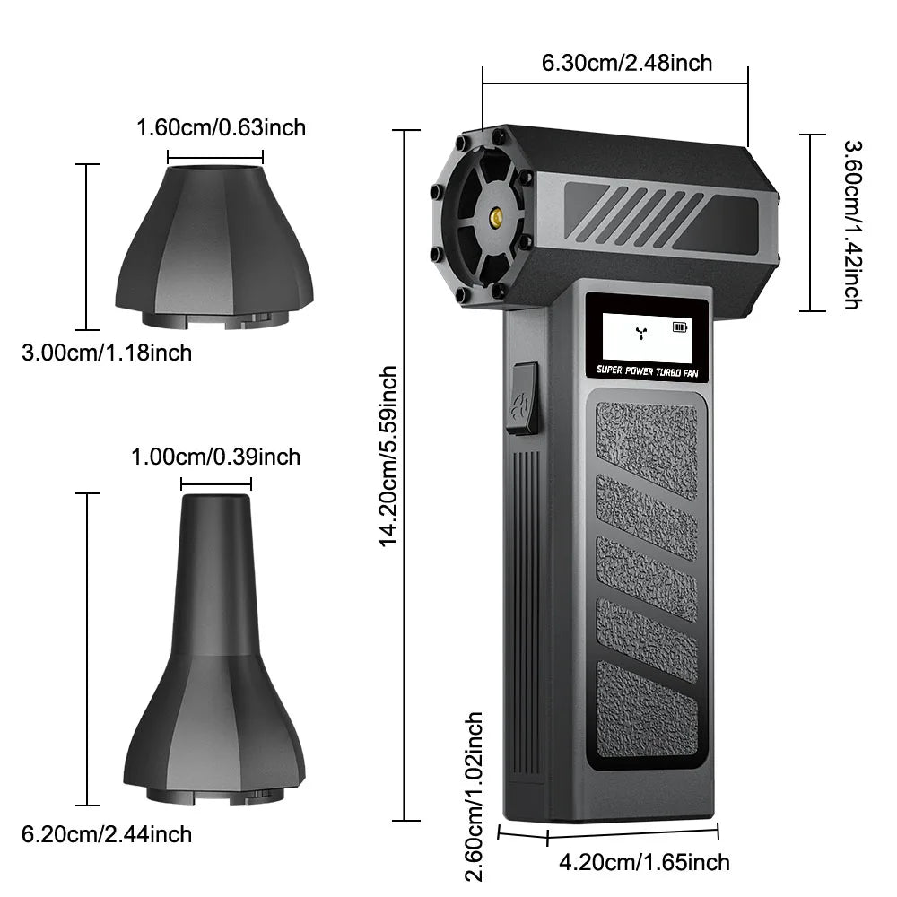 Turbo Jet Fan Blower & Air Duster — 130,000 RPM Brushless Motor, 4-Gear, 75W, Type-C Charging, 5 Nozzles