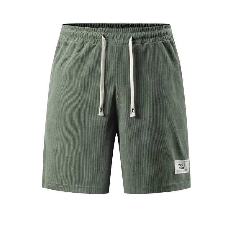 Men's Corduroy Stretch Letter Print Shorts — Casual Textured Shorts