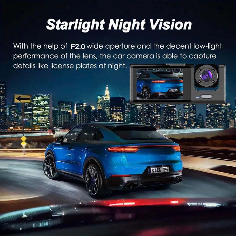 1080P 2/3-Lens WiFi Dash Cam – Front, Rear & Interior, Night Vision, G-Sensor, Loop Recording