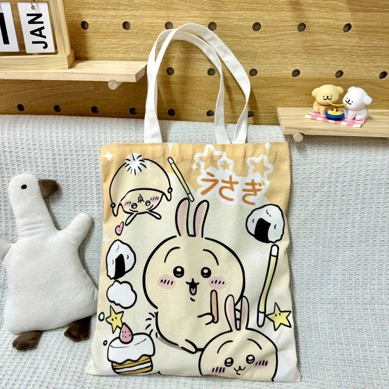 Chiikawa Hachiware Canvas Tote Bag – Large Capacity Foldable Shoulder Shopping Bag for Women