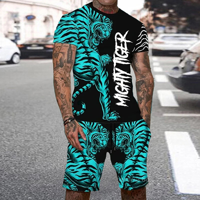 Men's 3D Tiger Print O-Neck Short Sleeve T-Shirt & Shorts Set – Cool Personalized Streetwear