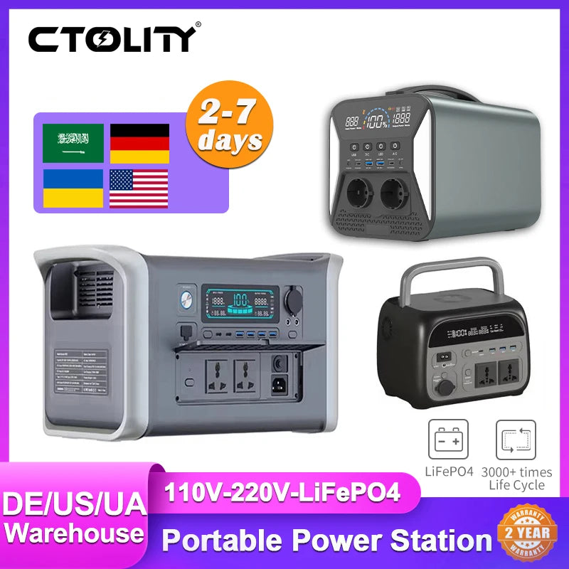 Portable Power Station — 2400W / 1800W / 500W LiFePO4 Solar Generator & Emergency Power Supply