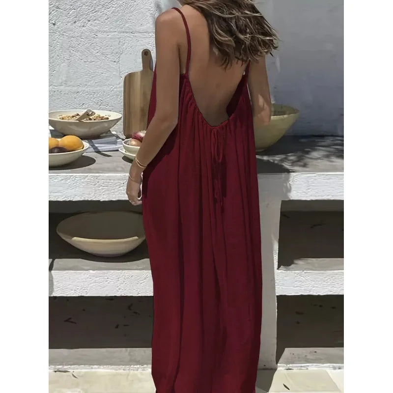 Women's Strapless Backless Loose Maxi Dress – Comfortable Sleepwear & Casual Home Dress