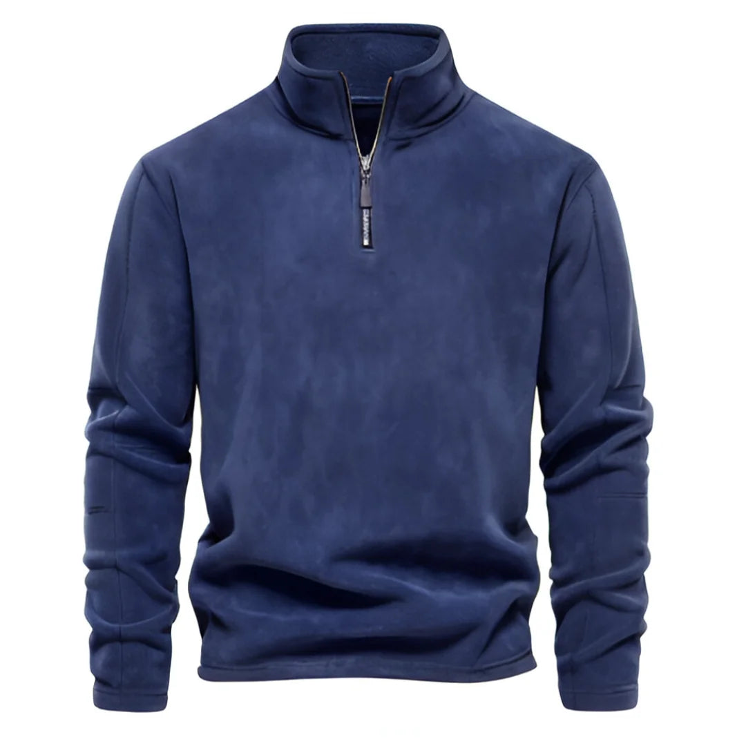 Men's Zip Neck Fleece Pullover Sweatshirt — Quarter-Zip Warm Layering Top