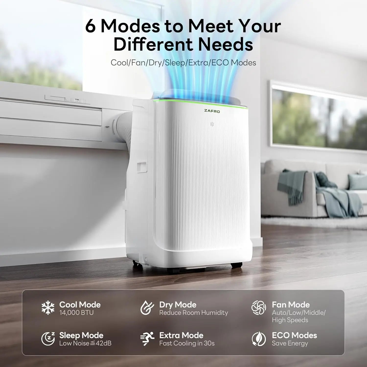 14,000 BTU Dual Hose Portable Air Conditioner — Inverter Technology, Ultra Quiet 42dB, Drainage-Free, APP & Remote Control