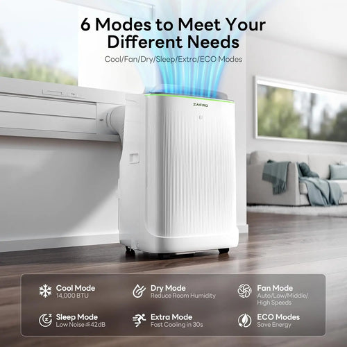 14,000 BTU Dual Hose Portable Air Conditioner — Inverter Technology, Ultra Quiet 42dB, Drainage-Free, APP & Remote Control