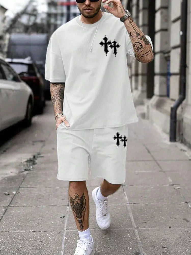 Men's 3D Gradient Print Short Sleeve T-Shirt & Shorts Set – Stylish Athletic Wear