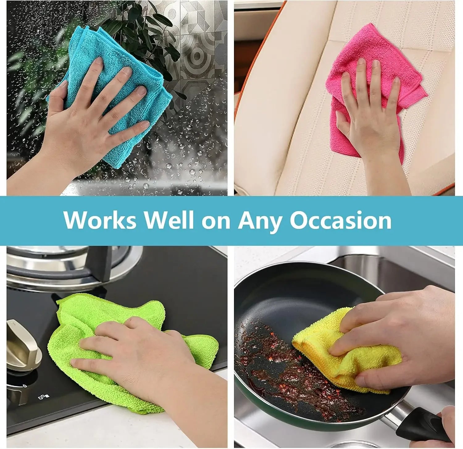 5-Pack Microfiber Cleaning Cloths — 30x30cm Multi-Color Rags for Car, Kitchen & Glass