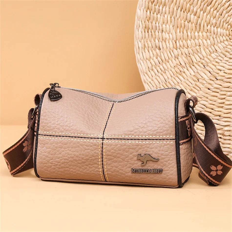 Luxury Genuine Leather Barrel Crossbody Bag – Sequin Shoulder Messenger Bag for Women