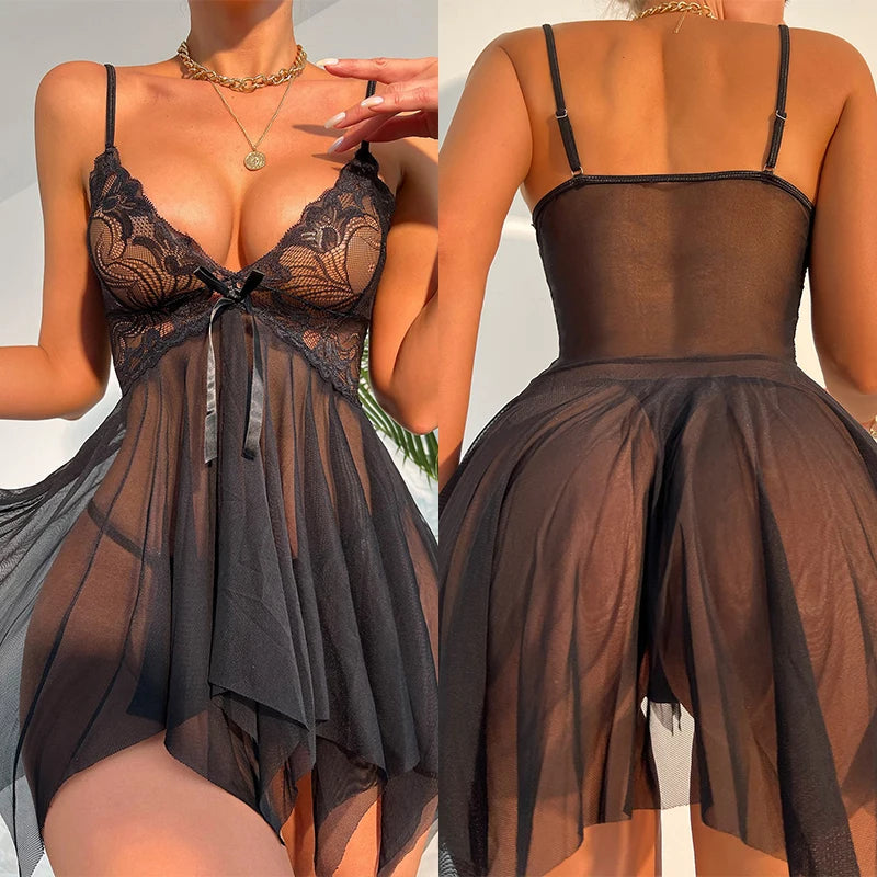 Floral Lace Crotchless Nightgown — Exotic Lingerie Dress