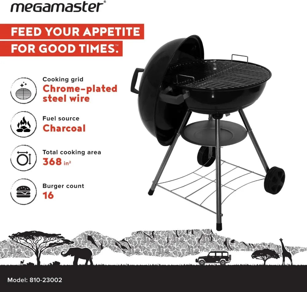22-Inch Heavy Duty Charcoal Barbecue Grill | 354 Sq. In., Adjustable Air Vent, Portable for Camping & Outdoor Cooking