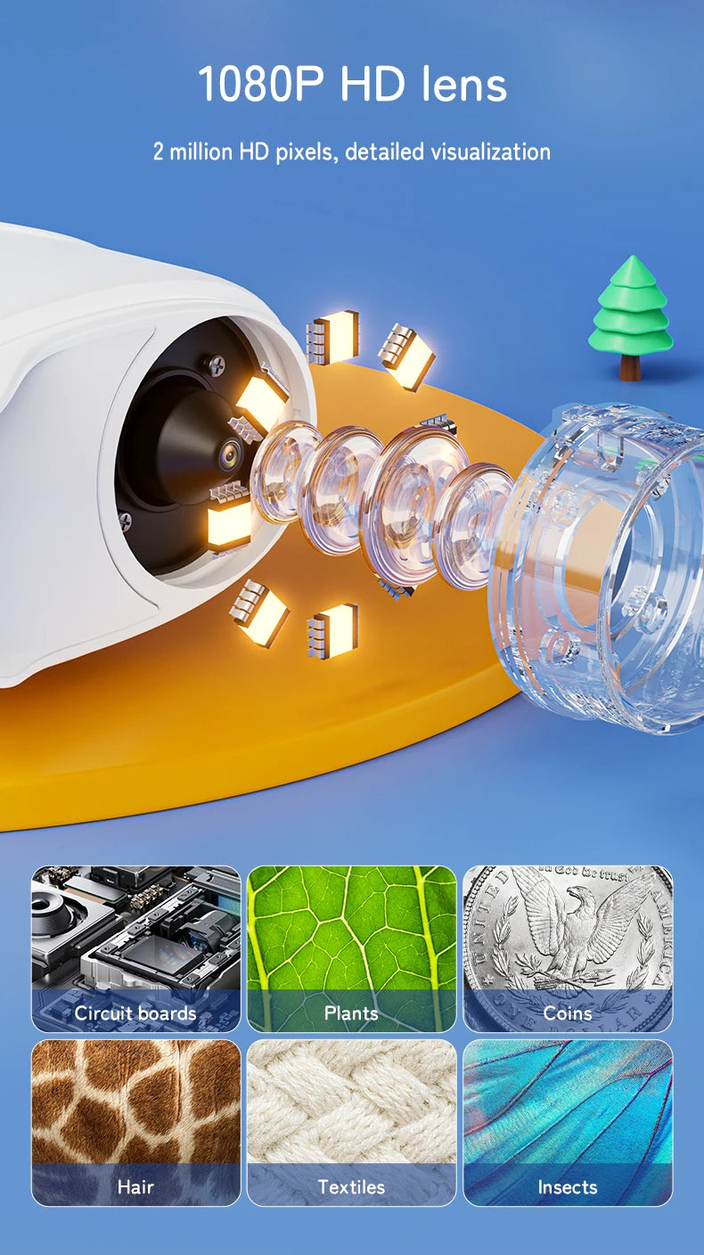 1000X Handheld Digital Microscope for Kids — 2" HD Screen, Rechargeable, Portable STEM Gift
