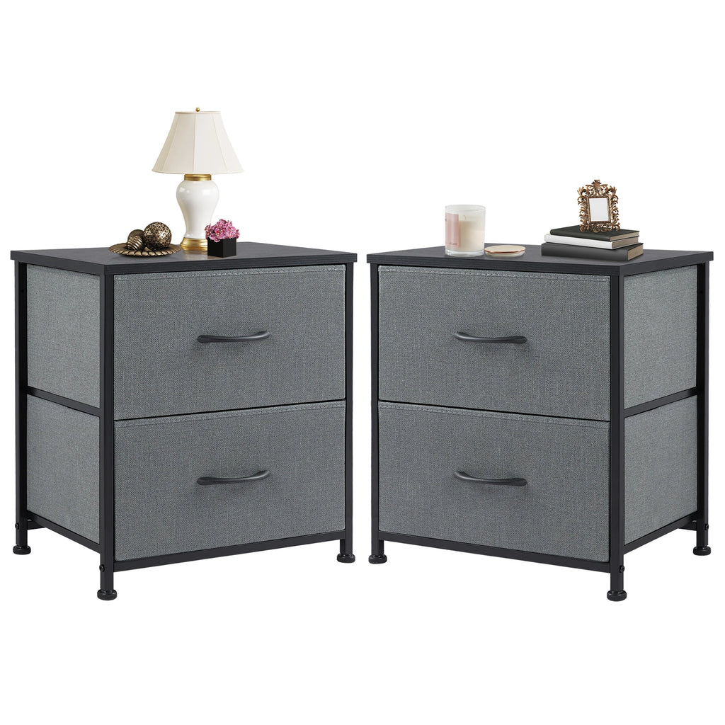 JHK Nightstand & Bedside Table – 2 Fabric Drawers, Storage Cabinet for Bedroom, Coffee & Sofa Side Table