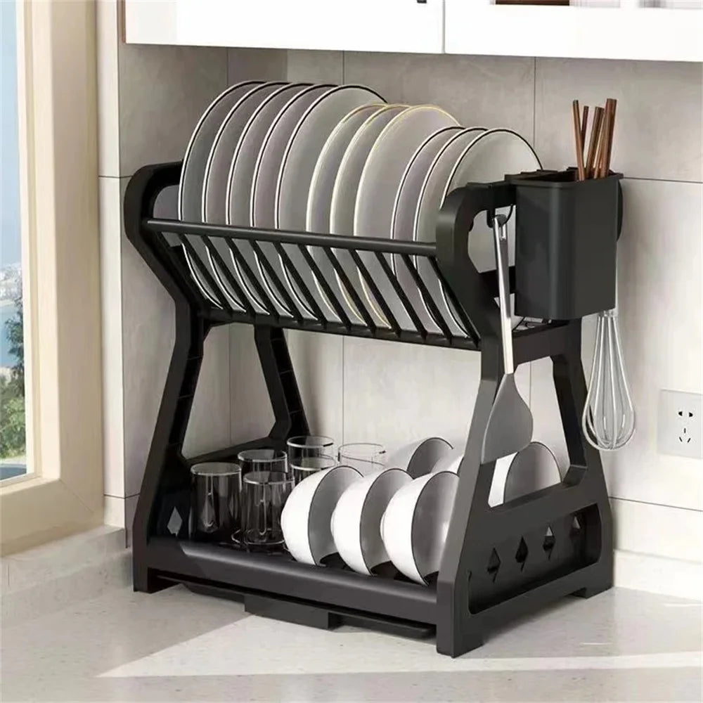 Stainless Steel Kitchen Drain Bowl & Dish Storage Rack — Chopstick & Utensil Organizer