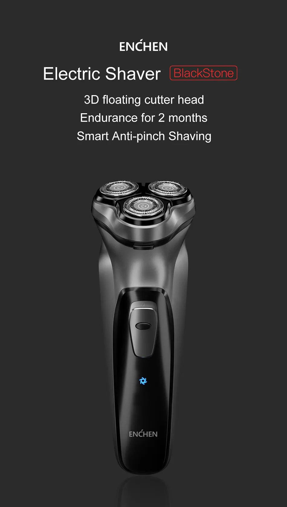 ENCHEN Blackstone 3D Rotary Electric Shaver – Type-C Fast Charge, 85-Min Runtime, Auto-Grinding Blade