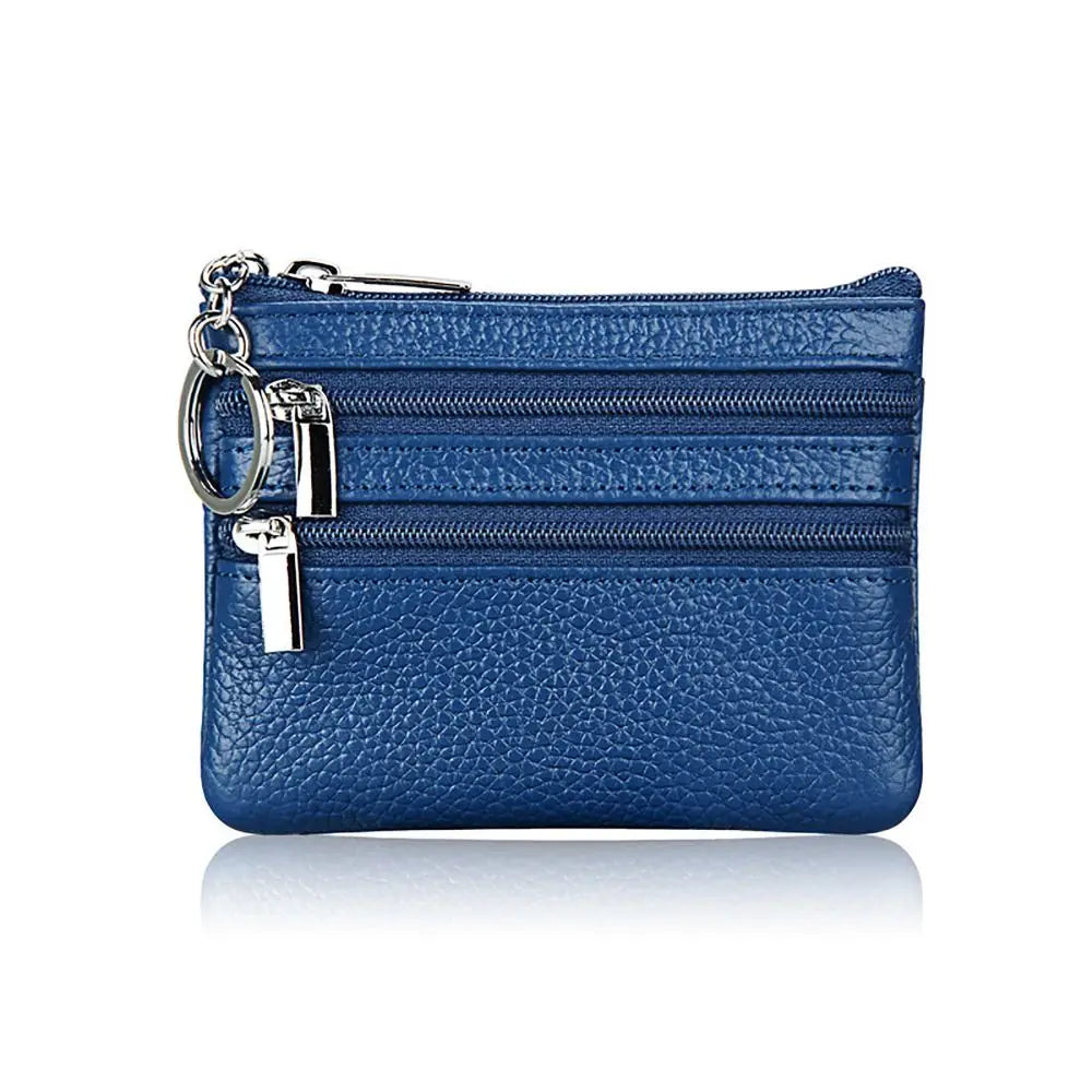 PU Leather Coin Purse with Key Ring – Waterproof Zipper Pocket Wallet & Credit Card Holder