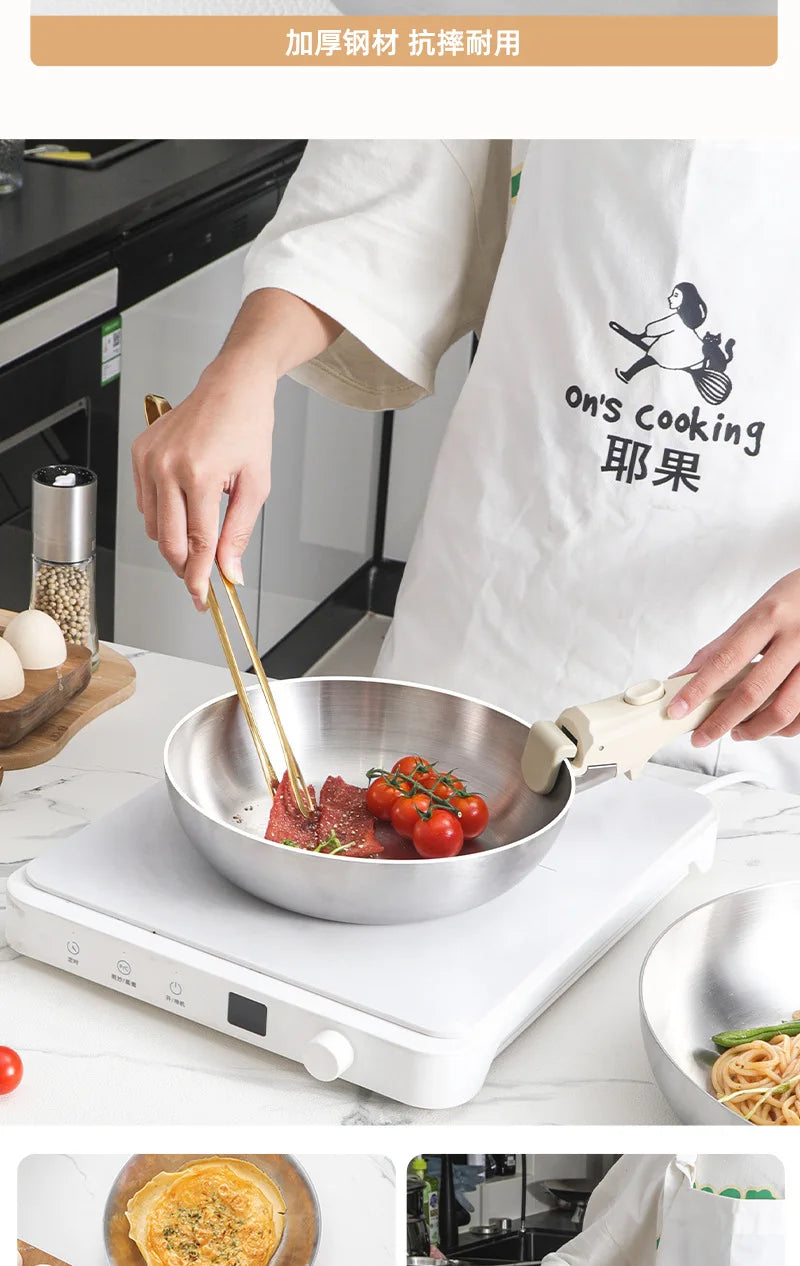 Pot and Cooking Set 316 Stainless Steel Household Full Set Six-Piece Pot Set, Detachable Handle, Uncoated Frying and Frying Wok