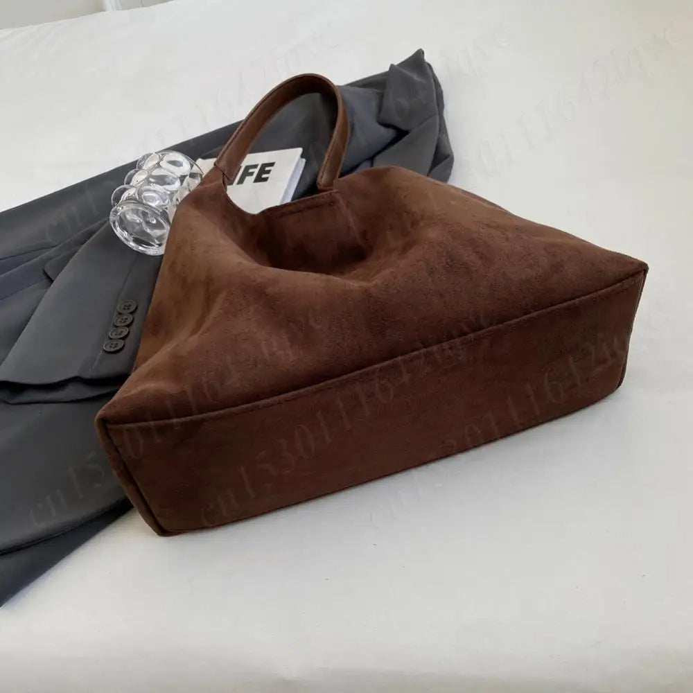 Vintage Suede Large Capacity Shoulder Tote Bag – Stylish Commuter Hobo Handbag for Women