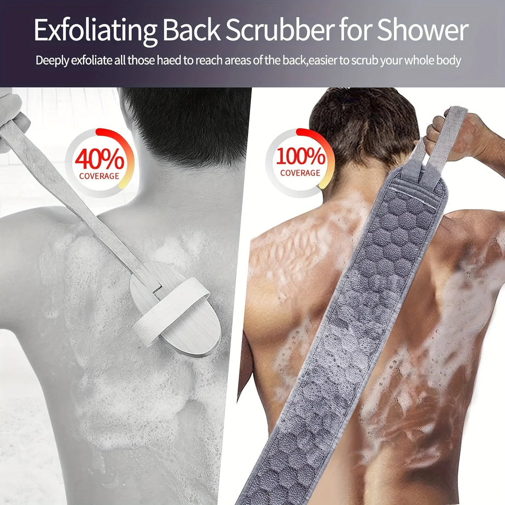 3-Piece Exfoliating Body Scrubber Set — Back Scrubber, Bath Glove & Shower Loofah for Deep Clean